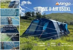 Vango Rome II 650XL Airbeam Tent - With Free Footprint -Camping Sales Shop RomeIIAir650XLlowres2 small